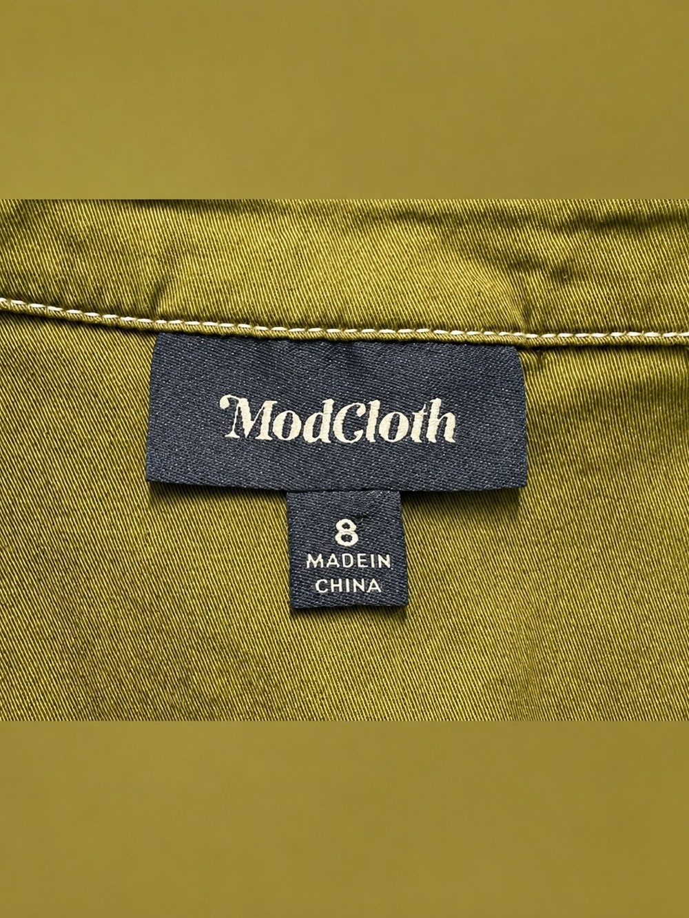 ModCloth Olive Green Utility Shirt Dress Button Front Tie Waist Pockets Retro 8 - Picture 12 of 16